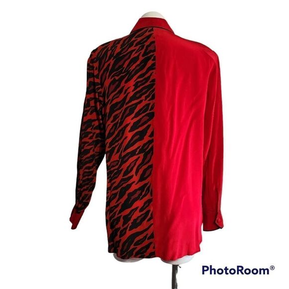 Vintage Bob Mackie top red & black silk animal print whimsigoth  S - Picture 2 of 4